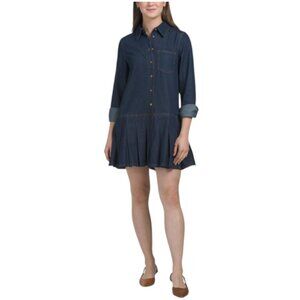 IN FEBRUARY Cool Edge Pleated Denim Mini Dress With Stitch Detail